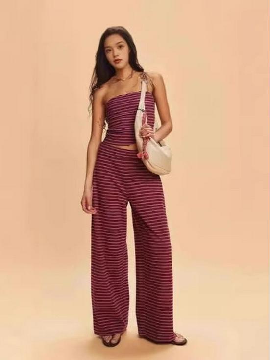 2025 Summer Striped Strapless Top & Pants Set: Sexy & Trendy