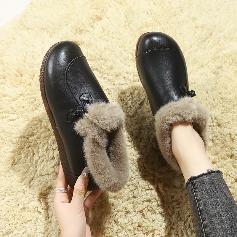 Modiga Damvarma Bomullsskor, Vinter Utomhus Snökängor, Mångsidiga, Bekväma, Plysch, Vattentäta Små Läderskor för Kvinnor