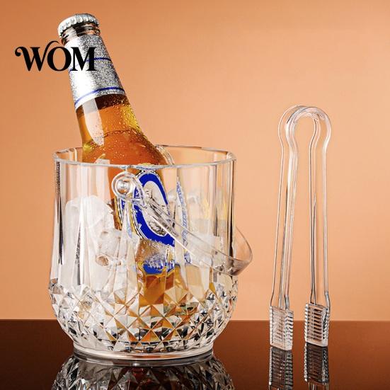 Eiswürfelbehälter mit Clip Eimer mit Griff und Zange, Transparente Diamantschliff Tragbare Eimer für Bier Champagner Wein Cocktails, Barzubehör