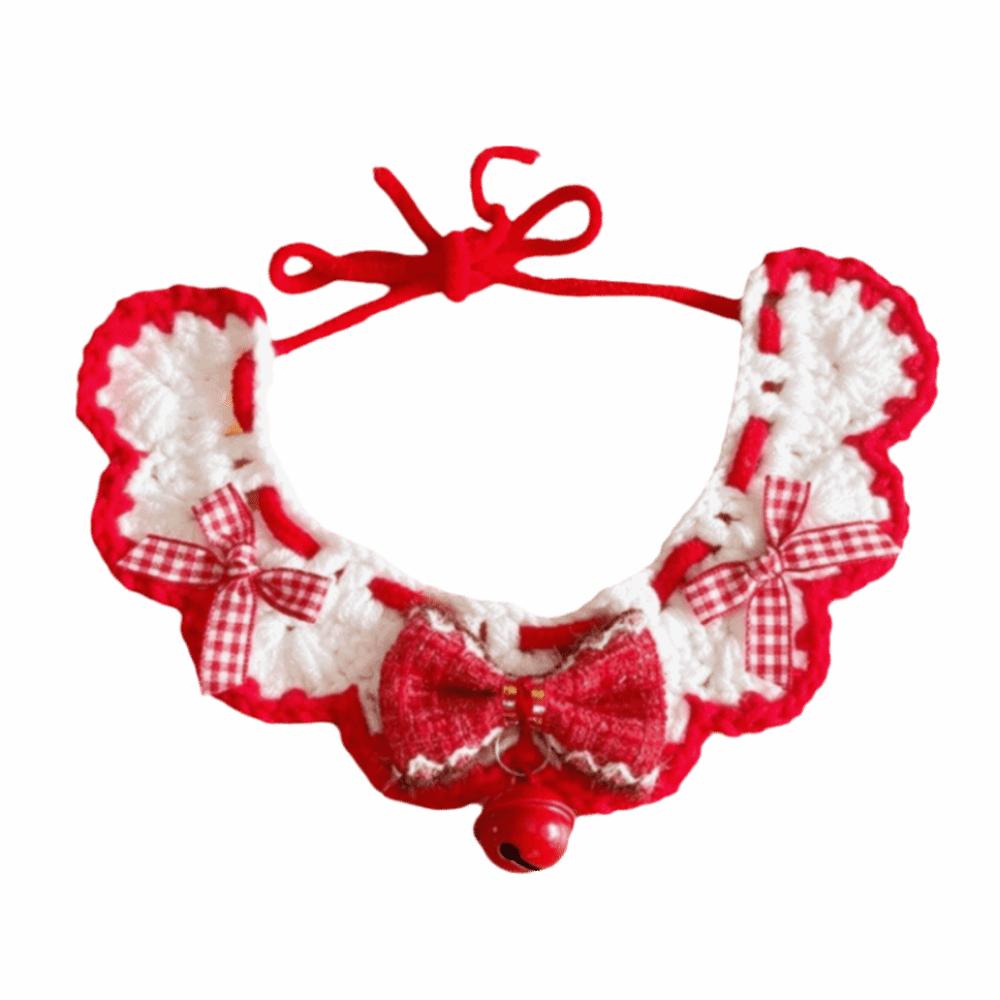 Chinese New Year Cartoon Chinese Style Pet Scarf Funny Handmade Cat Knitted Scarf Red Adjustable Puppy Collar Winter