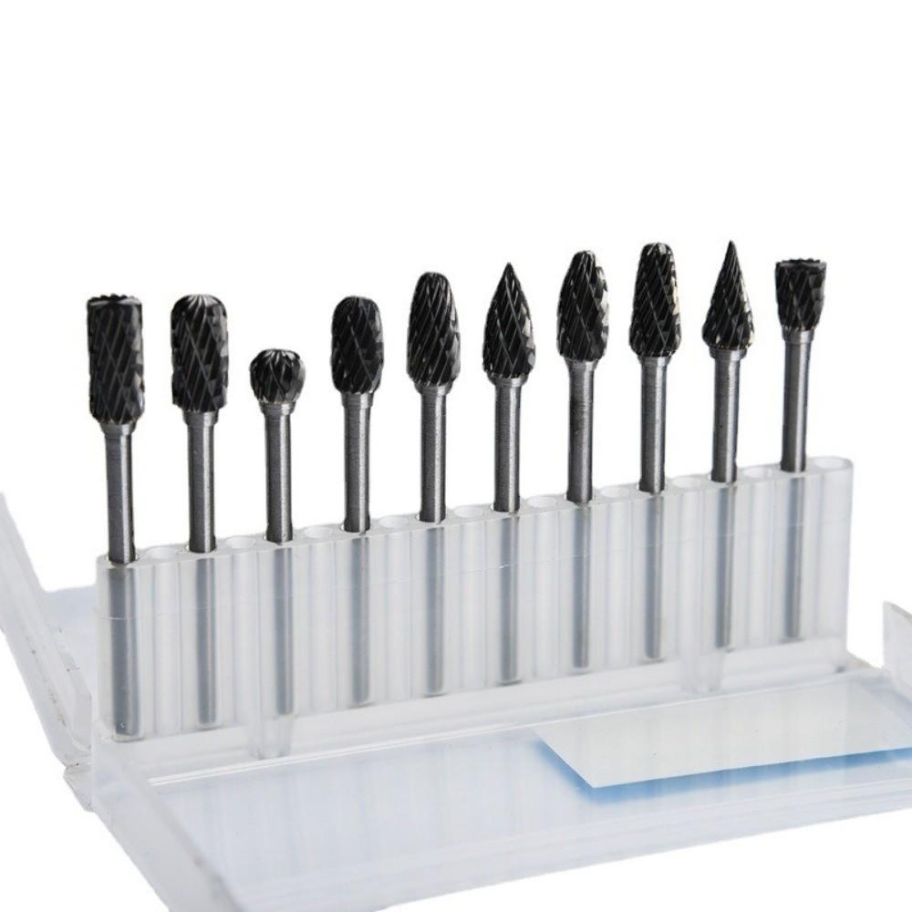 10pcs/set Hard Zinc Zinc Alloy Tungsten Carbide Burr 6mm Shank Drill Bit Rotary File Metal Engraving