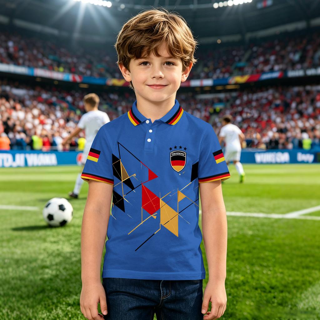 Kids Polo Shirt Short Sleeve Button Down Collar Geometric Print Casual Fit Lightweight Breathable Fabric Summer Wear for Boys