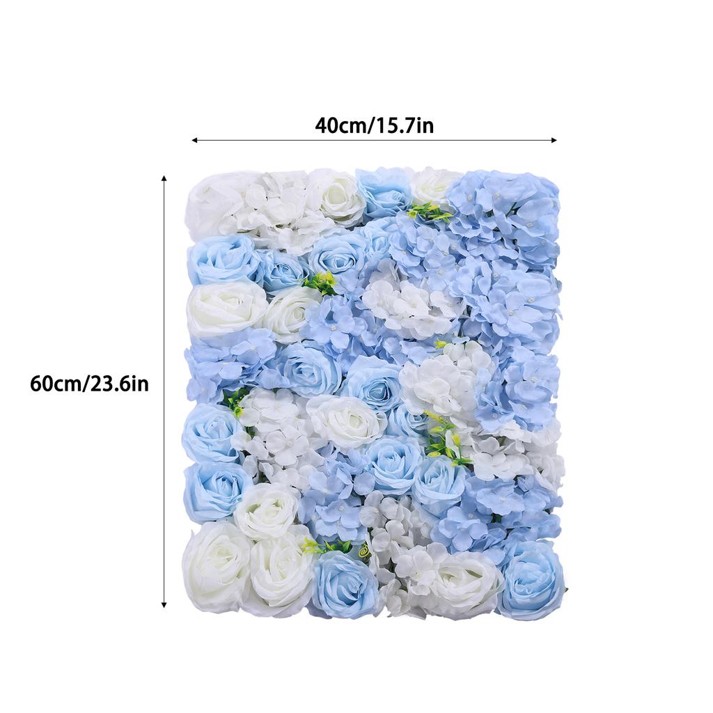 4 Pcs Blue White Artificial Flower Wall Panel Silk Hydrangea Rose Backdrop for Wedding Home Party Decor DIY Photo Background