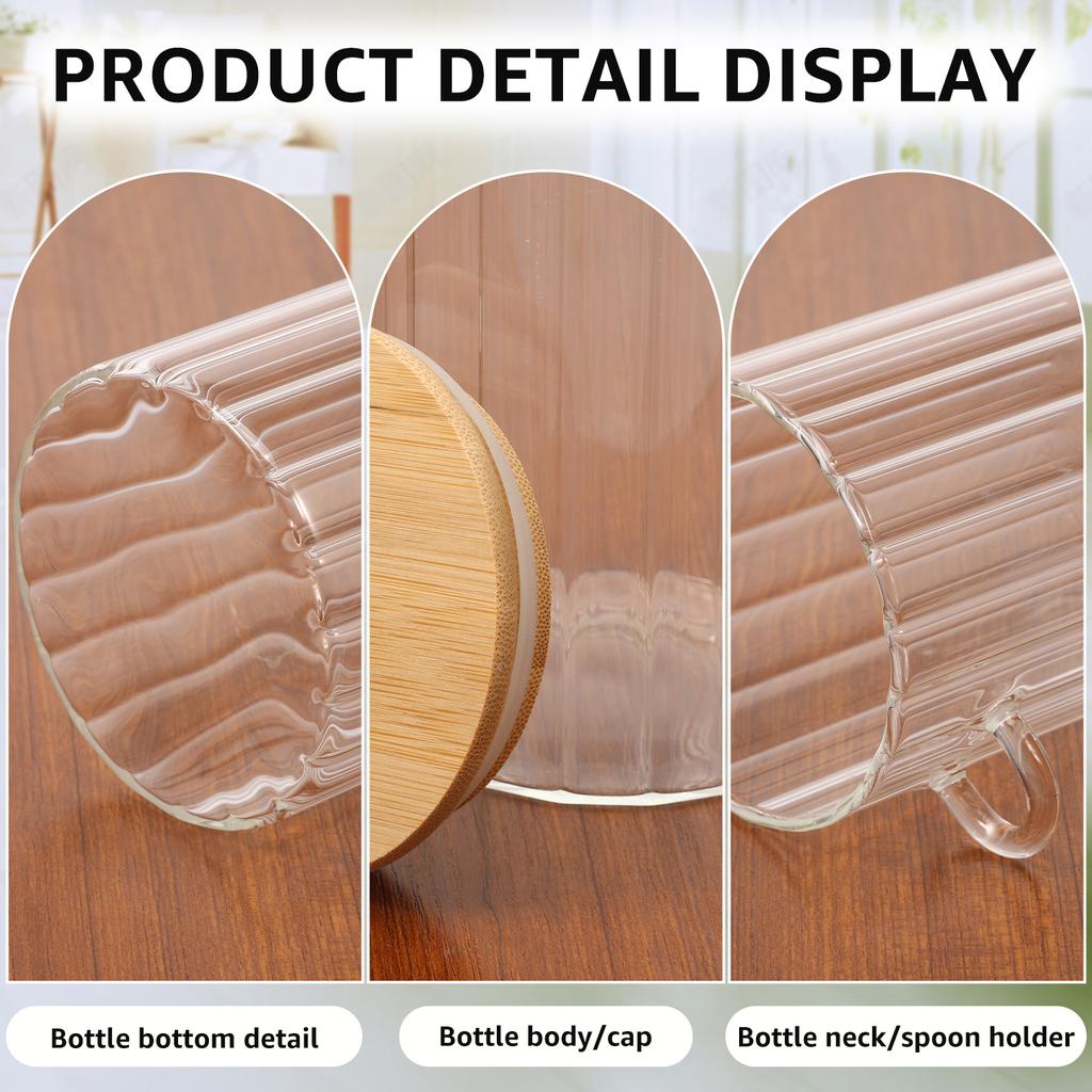 3Pcs Glass Jar with Spoon Airtight Glass Jars with Bamboo Lid Overnight Oat Container Transparent Glass Bulk Food Storage Jar