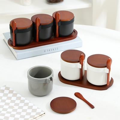 Gewürzutensilien für die Küche, Gewürzglas aus Keramik mit Deckel und Löffel-Set, Salz- und Pfefferflaschen, versiegeltes Vorratsglas für den Haushalt, 250 ml