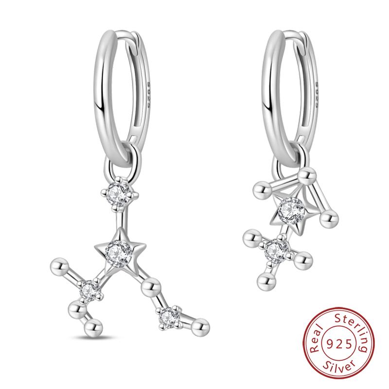 New 925 Silver Hoop Earrings Twelve Constellation Pendant Hoop Earrings For Women Fashion Birthday Jewelry Gift