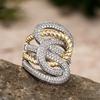 Shiny multi-layer three-dimensional line interwoven ring, business style copper plating two-color hollow geometric wide version ring