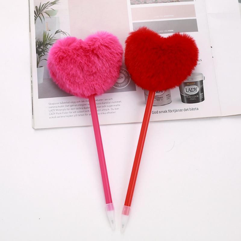 Heart Shape Pom Pom Ballpoint Pen Cute Cartoon Gel Pen for Journal Fluffy Soft Top Student Writing Gift Kawaii School Supplies