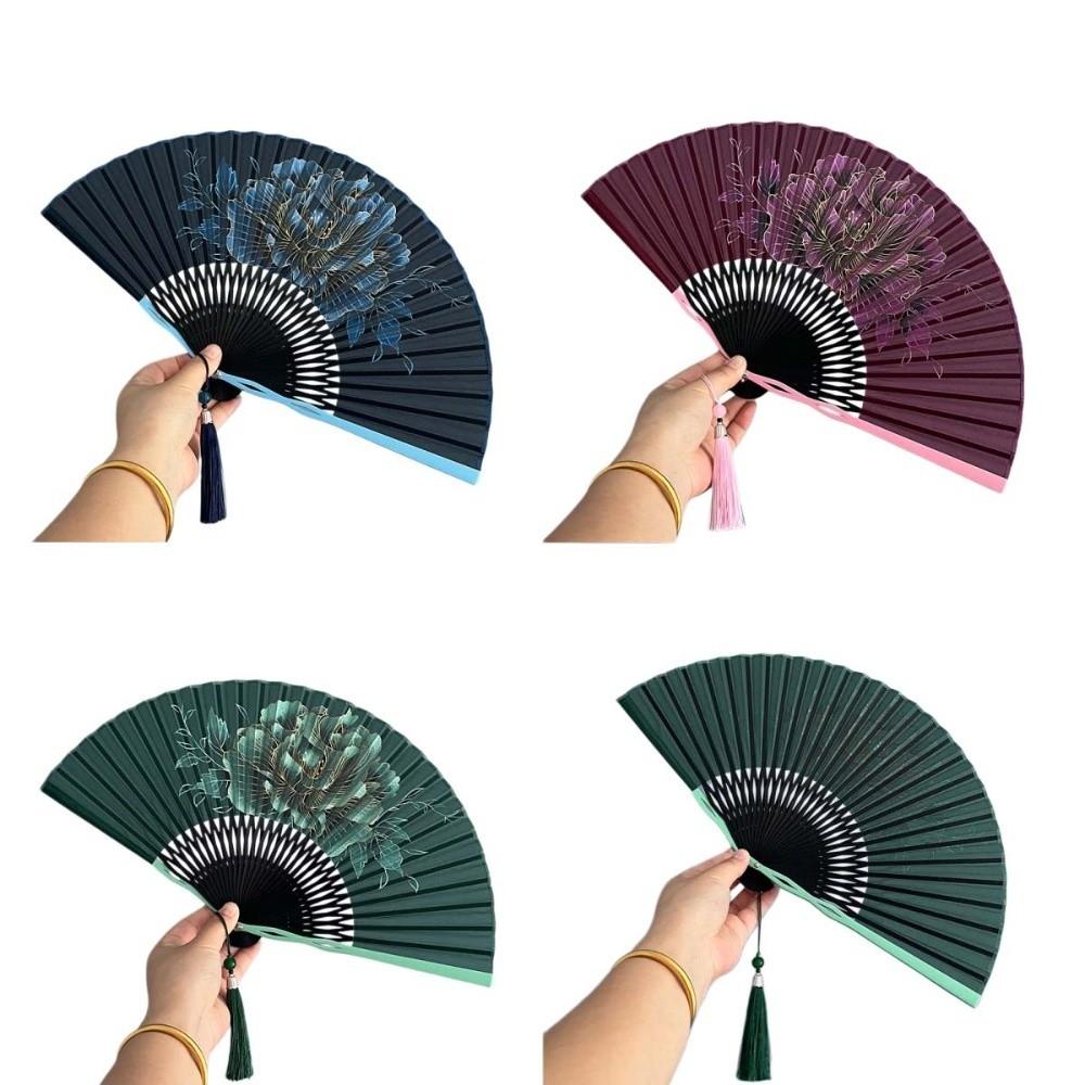Bambusrahmen Faltbarer Handfächer Pfingstrosenblüten Tanzfächer Sanftes Design Retro Handfächer Geschenkidee