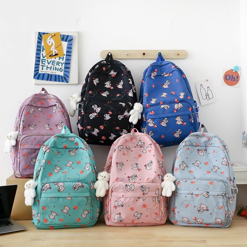 Student Cartoon Backpack Set Female Campus Backpack Lightweight Nylon Three-Piece Schoolbag