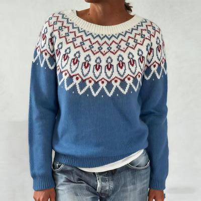Women's 2025 Autumn/Winter Round Neck Color Block Loose Knit Sweater - Fashionable Pullover