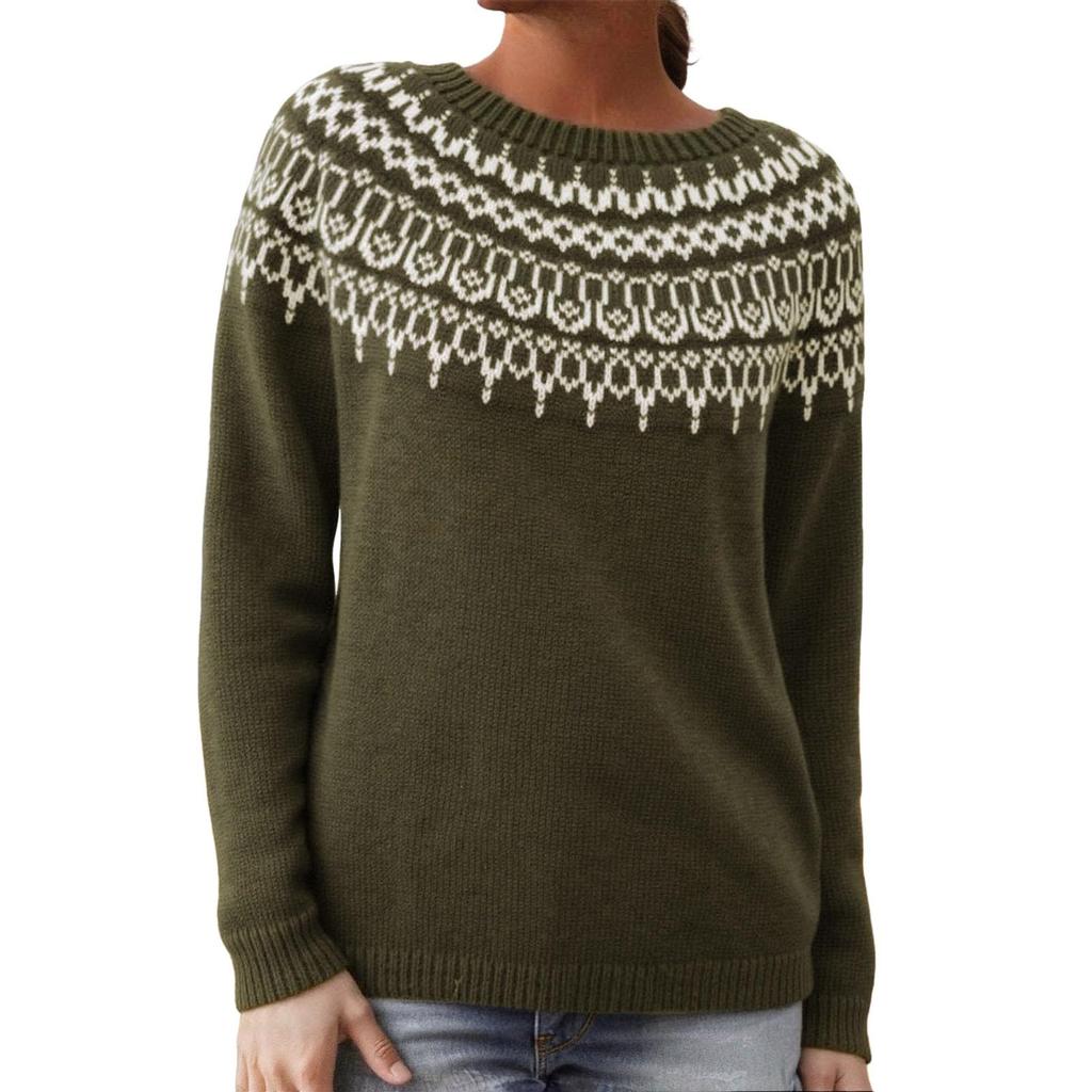 Ladies' Fashion Sweater, Round Neck,Loose Pullover Long-sleeved Knitted Sweater