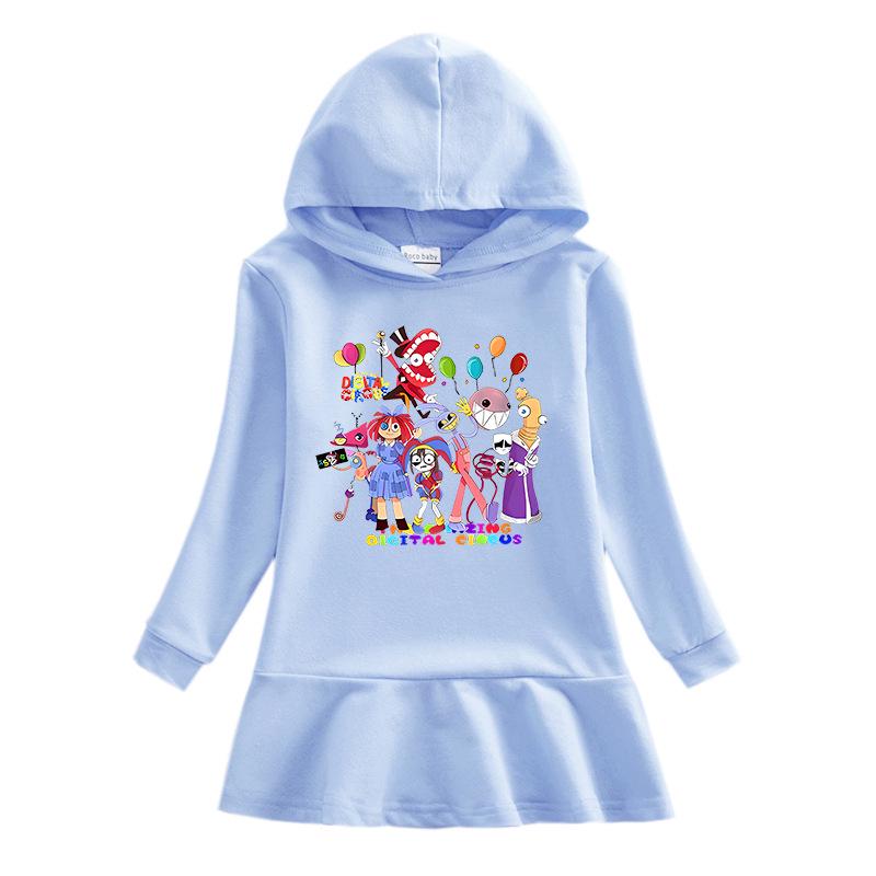 2026 Spring/Autumn Ruffle Rainbow Cartoon Girls' Long Sleeve Hooded Sweatshirt Dress