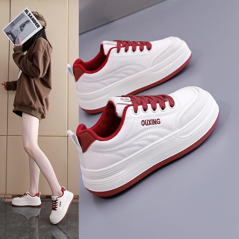 Fashion Platform Sports Casual Shoes Women's 2025 Spring New Versatile Round Head White Shoes Heightening Women's Board Shoes 8001