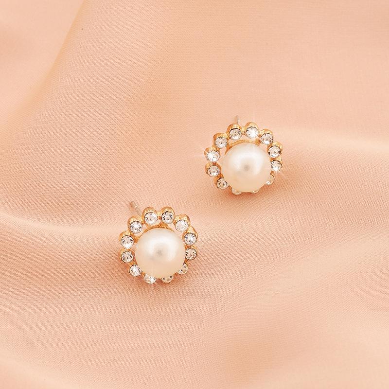 Pearl Sun French Retro Earrings Jewelry Earrings Silver Needle Stud Earrings Simple