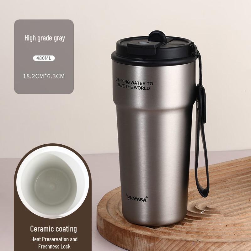 OLOEY Double-Drink Ceramic Coated Insulated Coffee Mug
