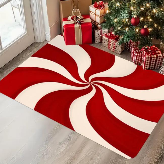 Christmas Candy Stick Door Mat with Festive Red White Comfortable Indoor Outdoor Carpets Kitchen Home Office and Home Decoration