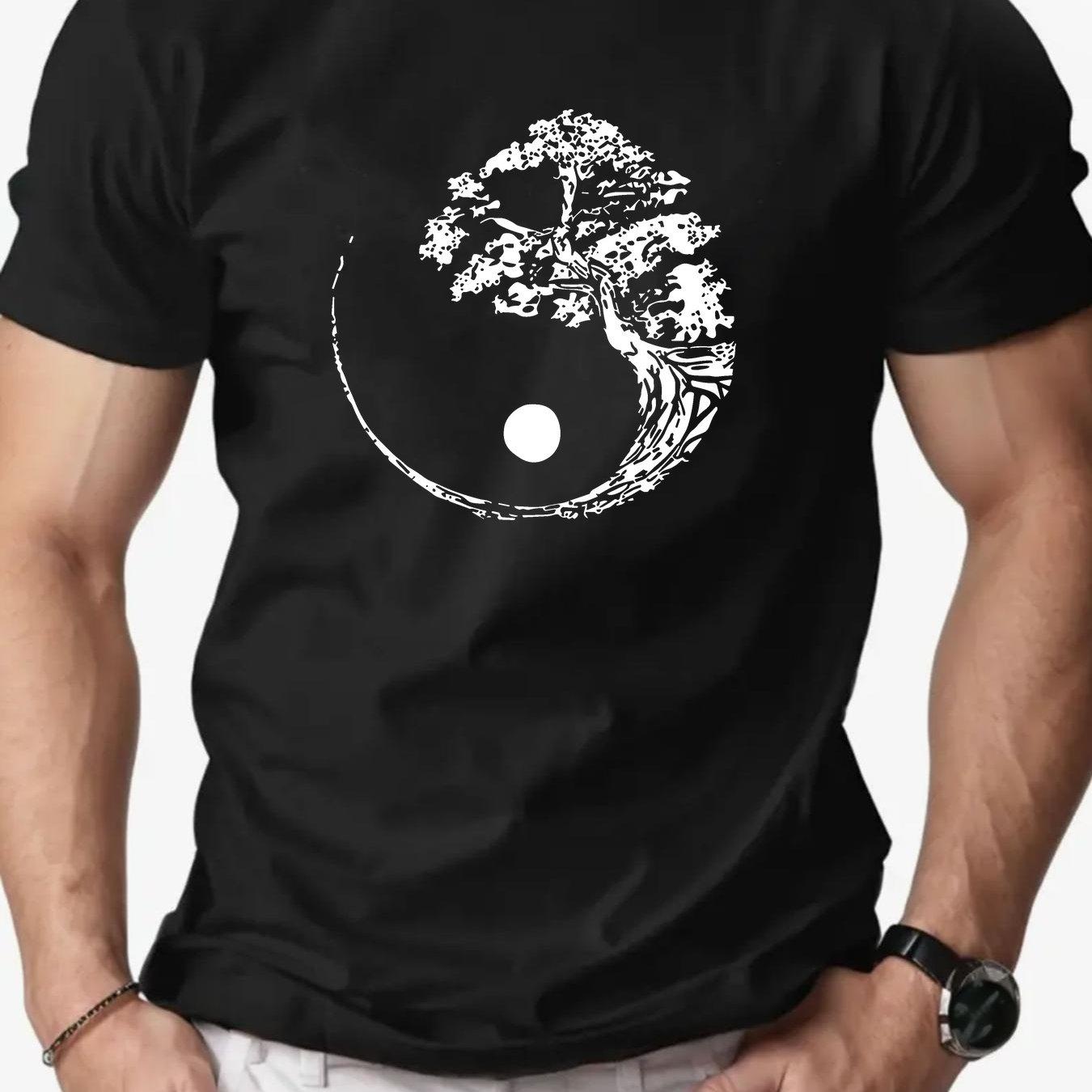 

Чоловіча повсякденна футболка з круглим вирізом з візерунком дерева Легка еластичність Звичайний крій Однотонний Чоловічий одяг Зручна 4XL