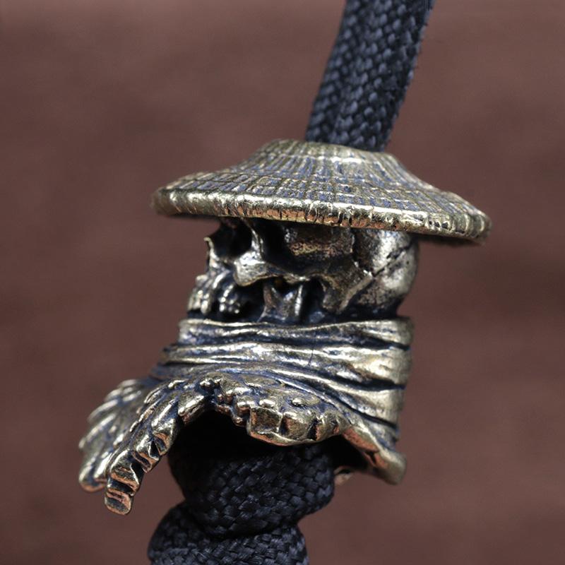 Skull Knight-errant Brass Knife Bead Punk EDC Outdoor DIY Paracord Woven Lanyard Pendant Retro Umbrella Rope Bracelets Accessory