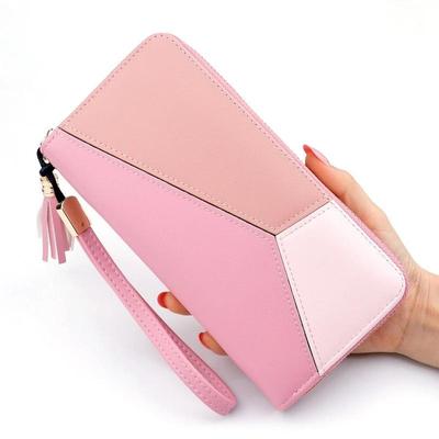 Contrasting Color Stitching Long Wallet Ladies Clutch Bag New Fashion Large Capacity Zipper Wallet Women Tassel Bag