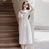 Japanese Preppy Style Summer Women White Dress Sailor Collar Jacquard Cotton Sweet Dress Short Sleeve Girl's Casual Midi Dress