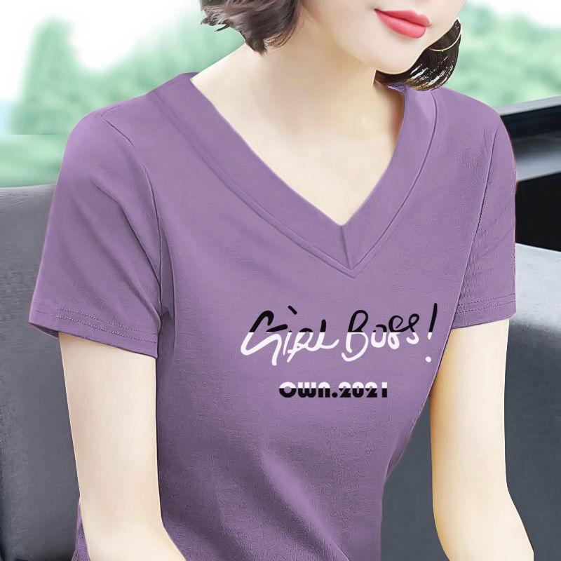 

2025 Women s V-Neck Pure Cotton Short-Sleeve T-Shirt, Korean Style, Versatile Summer Top for Middle-Aged and Elderly M