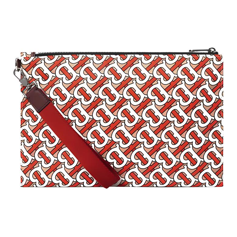 Burberry TB Logo Zip Closure Leather Clutch Unisex clutch Orange 8010766