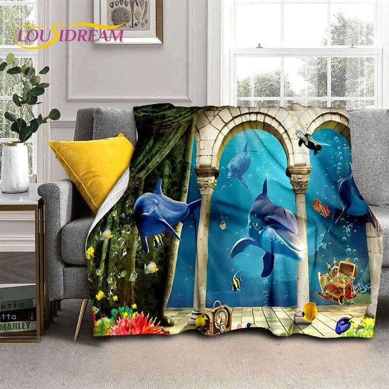 Cartoon Underwater World 3D Seabed Illusion Blanket,soft Throw Blanket for Home Bedroom Bed Sofa Picnic Office Cover Blanket Kid
