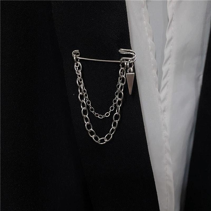 Korean Style Metal Star Chain Brooch for Women Men Suit Decoration Tassel Chain Metal Beads Pin Cloth Jewelry Accessories