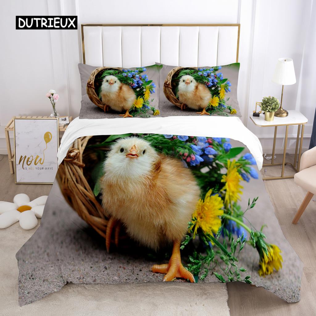 Kylling Dynetrekksett Gårdsdyr Dynetrekk Liten Kylling Enkelt Sengetøy for Gutt Jente Mikrofiber 2/3 stk Dyne Trekk