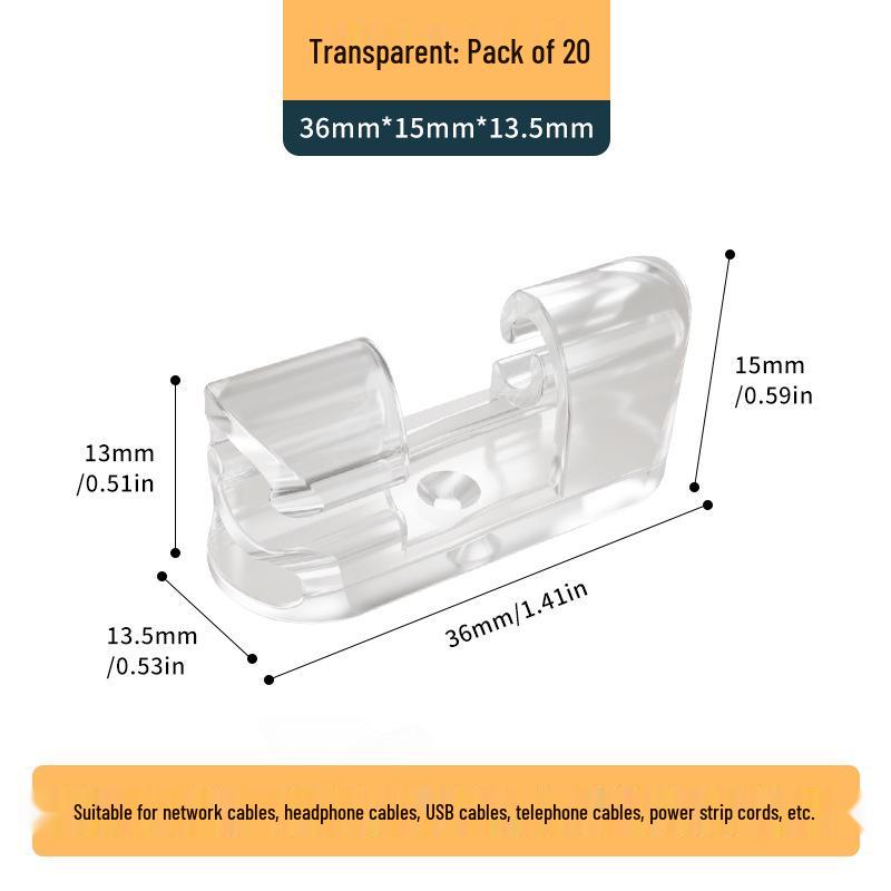 20-Piece Traceless Self-Adhesive Cable Organizer Clips - No Nails or Drilling Needed OPP Bag