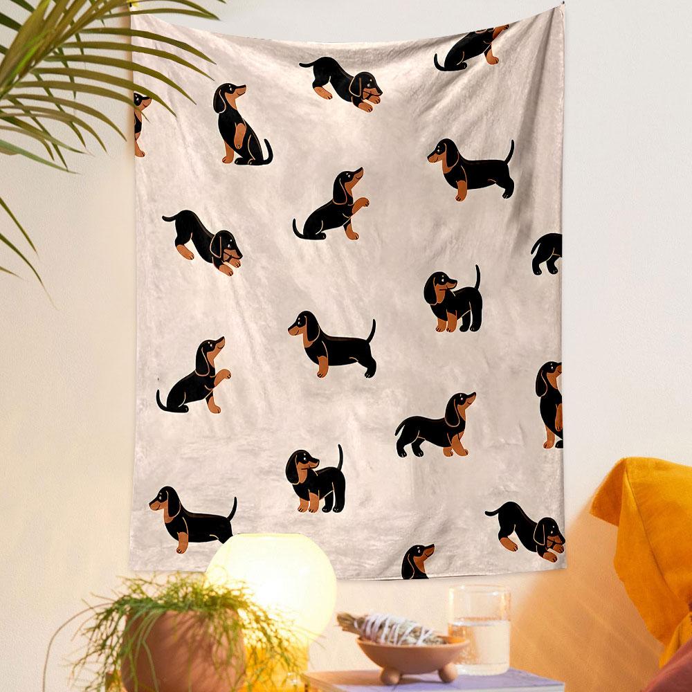 "Dachshund Pattern on Beige Background" Patterned tapestry home decor, suitable for bedroom and living room, gift