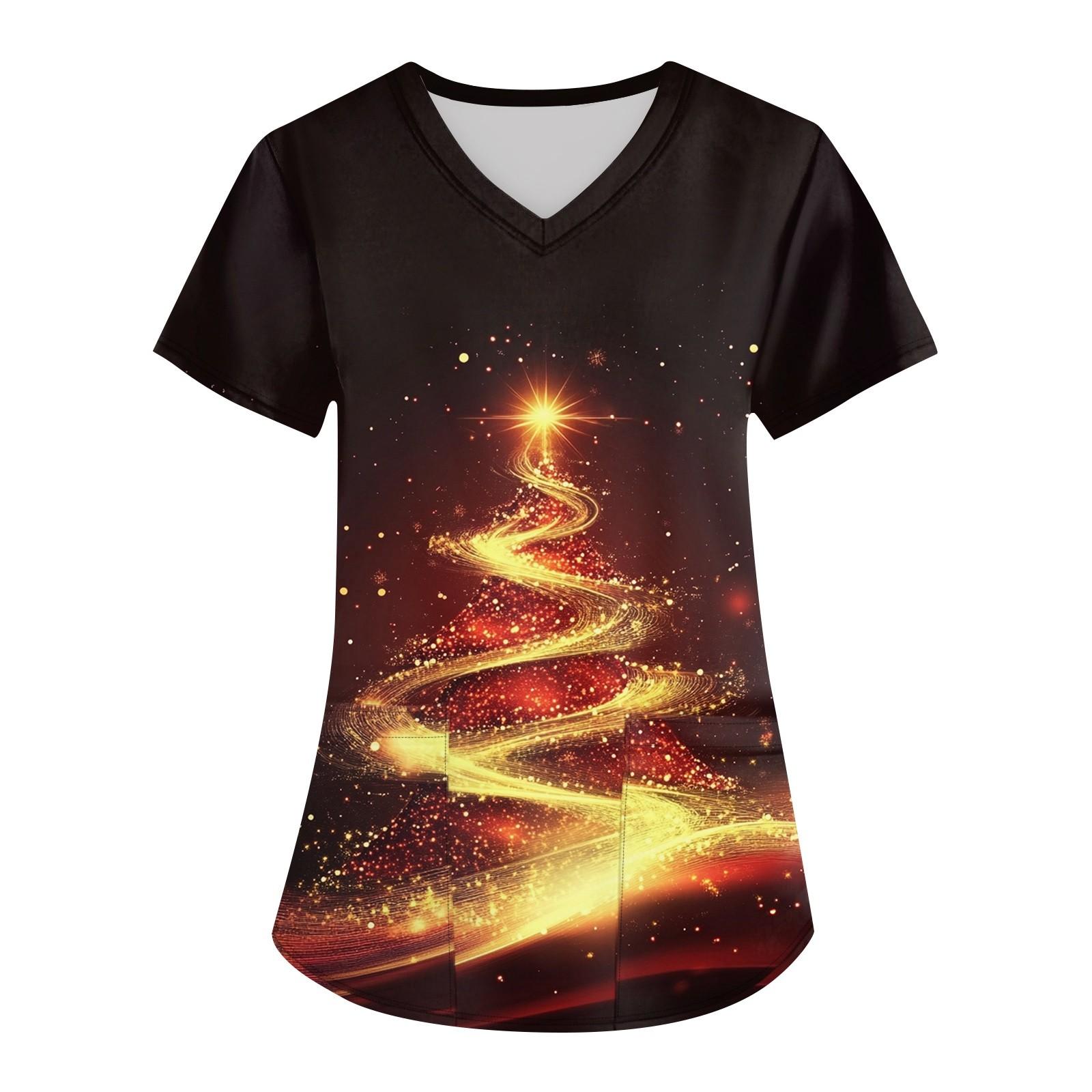 

Женская рождественская униформа с принтом, рабочая униформа, защитная рабочая форма с карманом и v-образным вырезом XL золотой