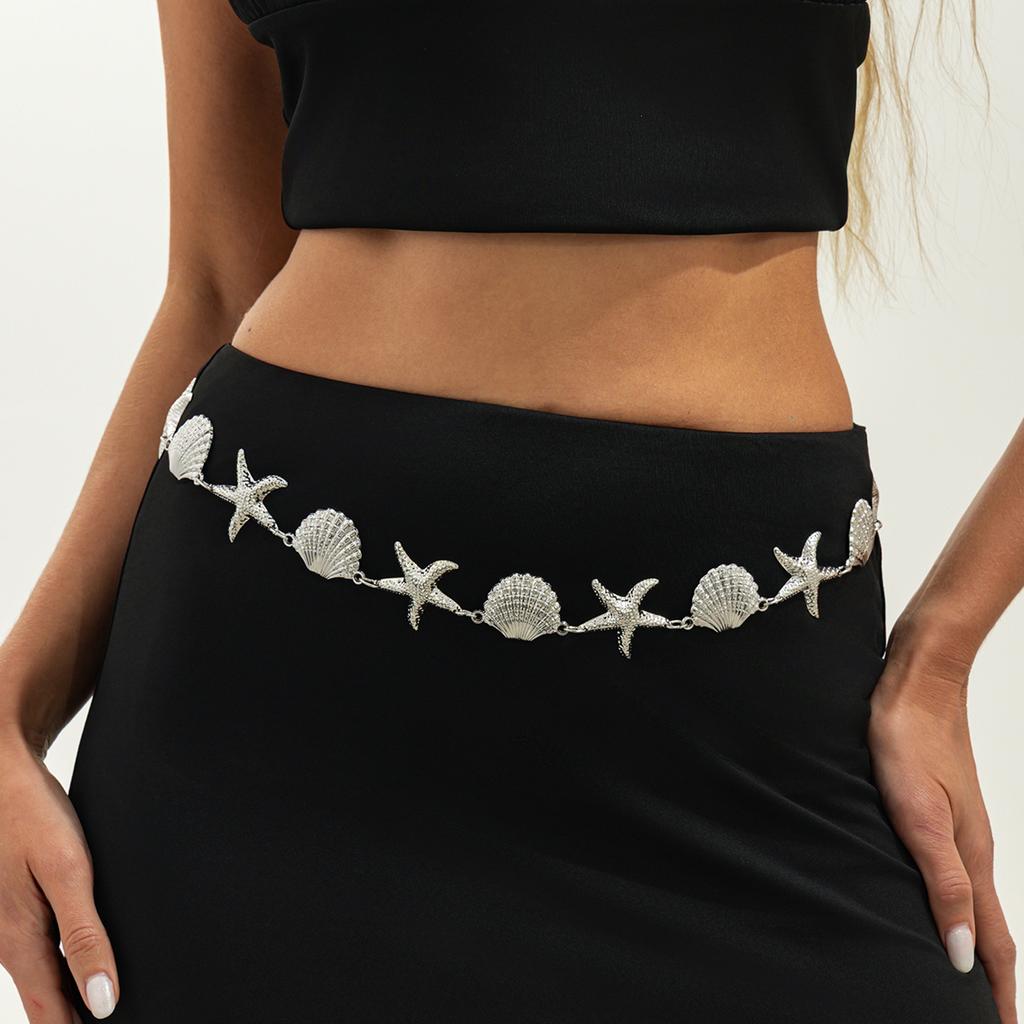 Boho Versatile Metal Starfish Shell Waist Chain for Women Girls Summer Beach Sexy Belly Chain Bikini Party Vacation Jewelry