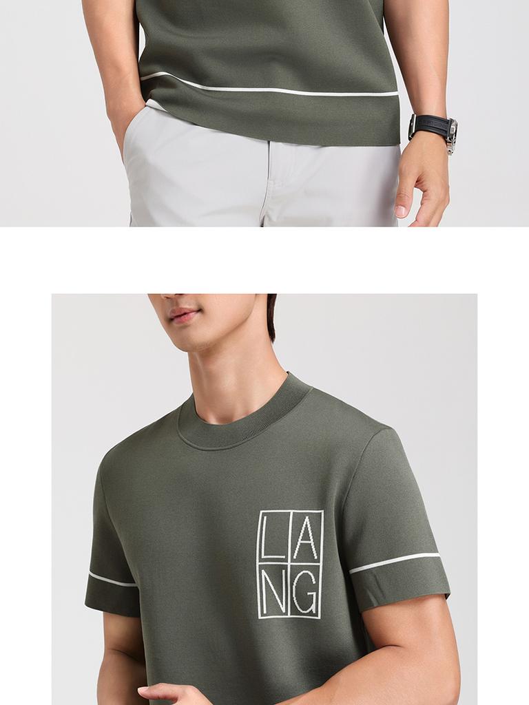 [Containing Mulberry Silk] Langdeng Men's Refreshing, Smooth, Breathable and Elastic Four Seasons Short Sleeve Round Neck Knitted Shirt