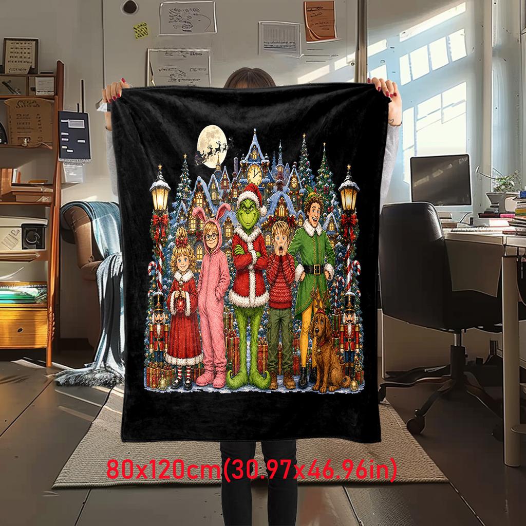 Christmas Gift Comedy Movie How the Grinch Stole Christmas Blanket Home Warming, Four Season Bed Decoration Sofa Cover Flannel Throwing Blanket K5