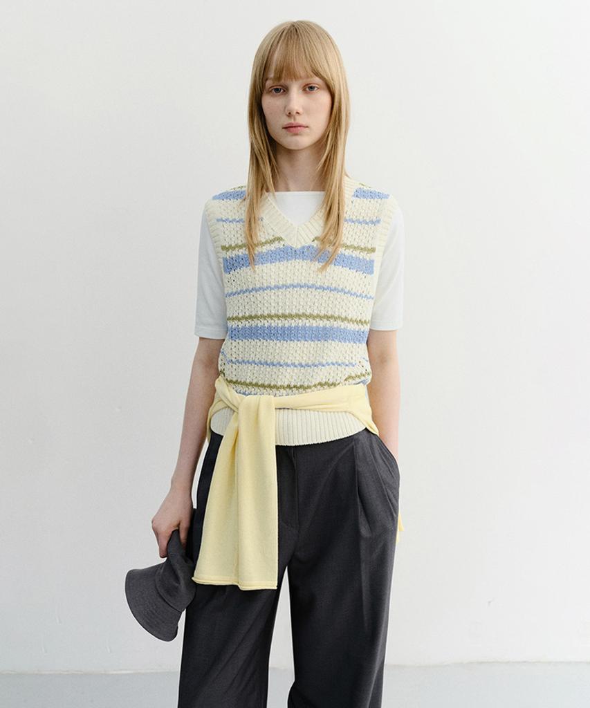 Deonseuteu Unisex Chunky Striped Knit Vest_Udsw6B130_Soft Blue
