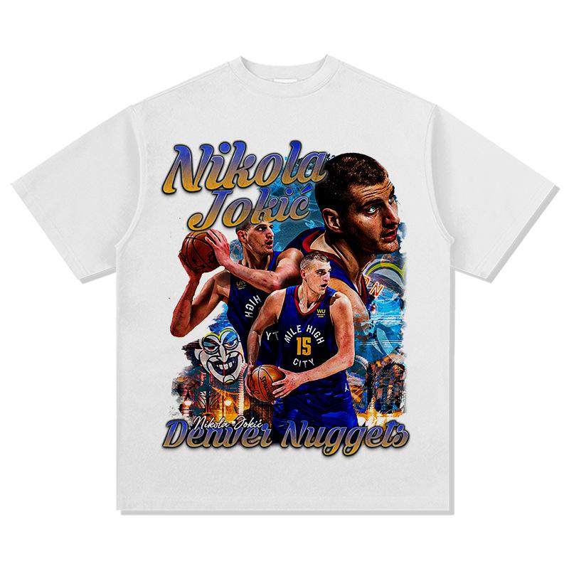 New Nikola Jokic Black / White T-Shirt Crew Neck Cotton T-shirt Men and Women Basketball Fan Short-sleeved Top Ins Y2k Hot Sell