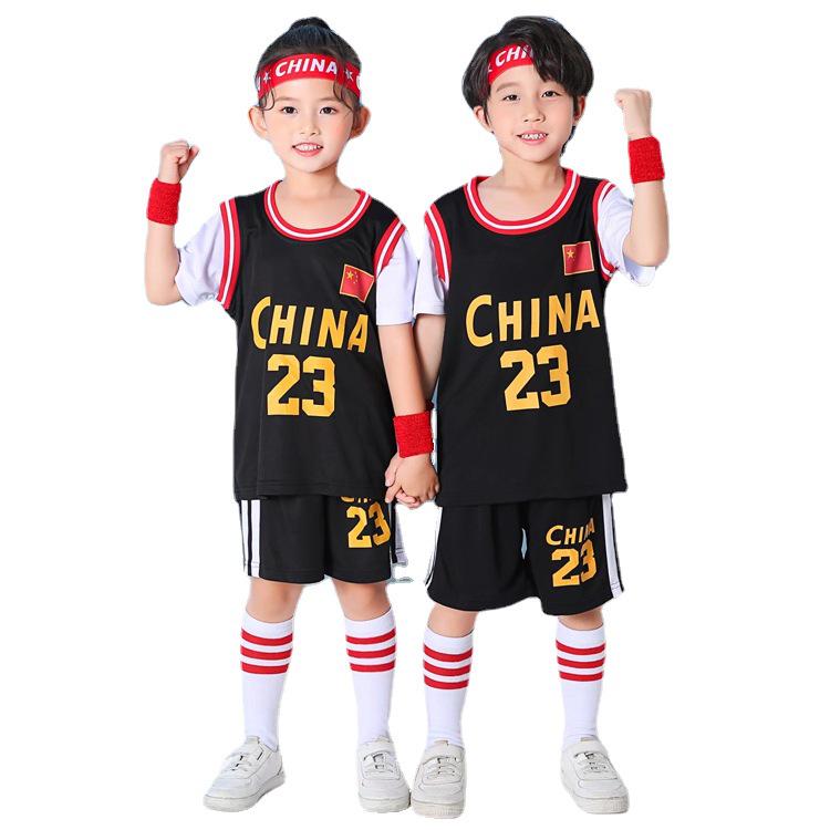 Kinder China Team Basketballtrikot: Kurzärmelige Uniform für Jungen und Mädchen für Kindergartensport und Sportwettkämpfe in der Grundschule.
