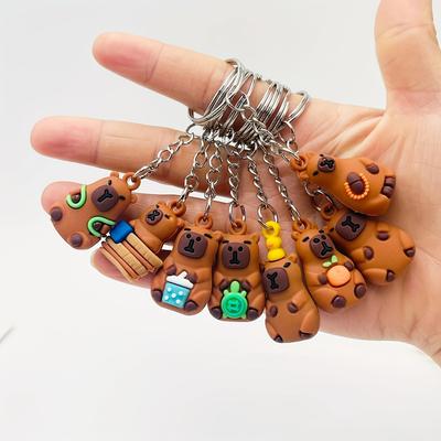 1 STÜCK Cartoon Capybara Schlüsselanhänger Unisex Silikon Niedlicher Tieranhänger für Rucksack, Autoanhänger Tierthema Dekorative Schlüsselringe