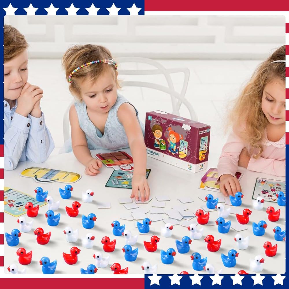 100/50Pcs Mini Resin Ducks 3 Colors Independence Day Patriotic Tiny Small Little Duck For Dollhouse Micro Garden Landscape Decor