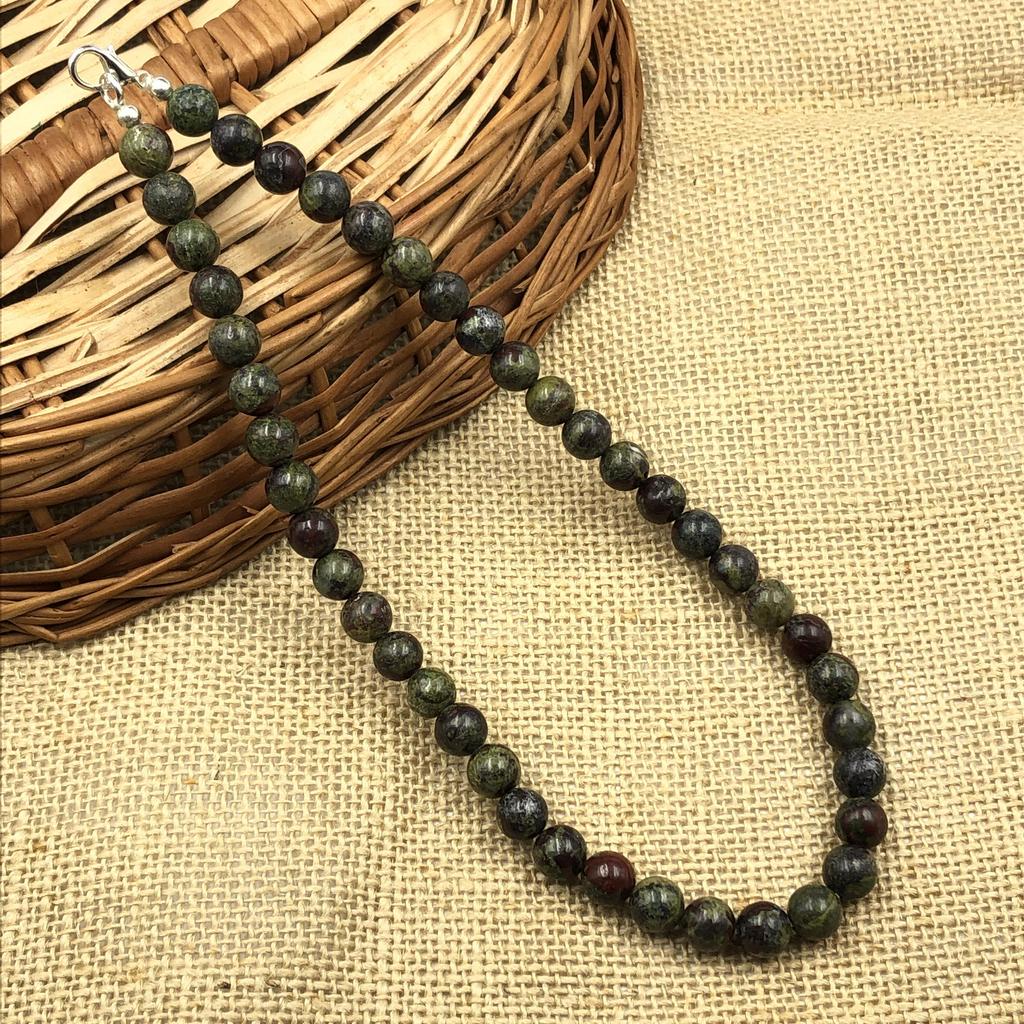 8mm Natural Dragon Bloodstone Gemstone Round Beads Jewelry Handmade Elegant Necklace 17-20" For Women 8BN-50