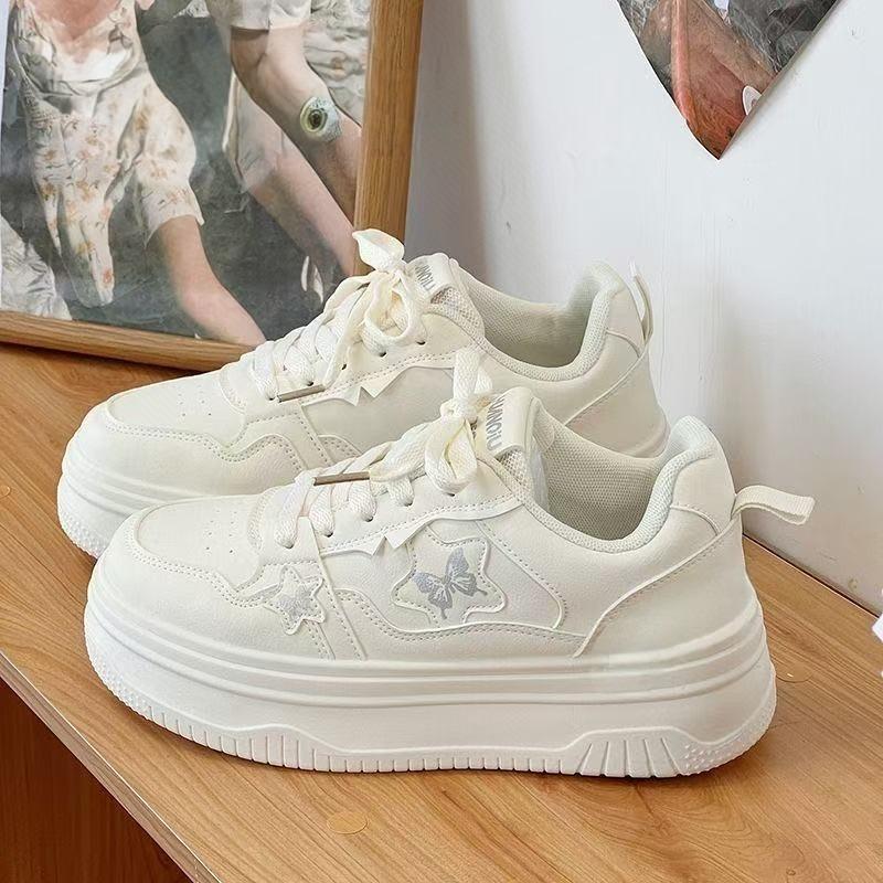 Autumn  Korean Version Fashion Trend Star Butterfly Small White Shoes Breathable Height-increasing Thick-soled Casual Sneaker