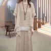 2 Pcs/Set Women Top Pants Set Round Neck Half Sleeves Irregular Hem Blouse Wide Leg Elastic Waist Wide Leg Trousers Daily Leisure Dating Outfit