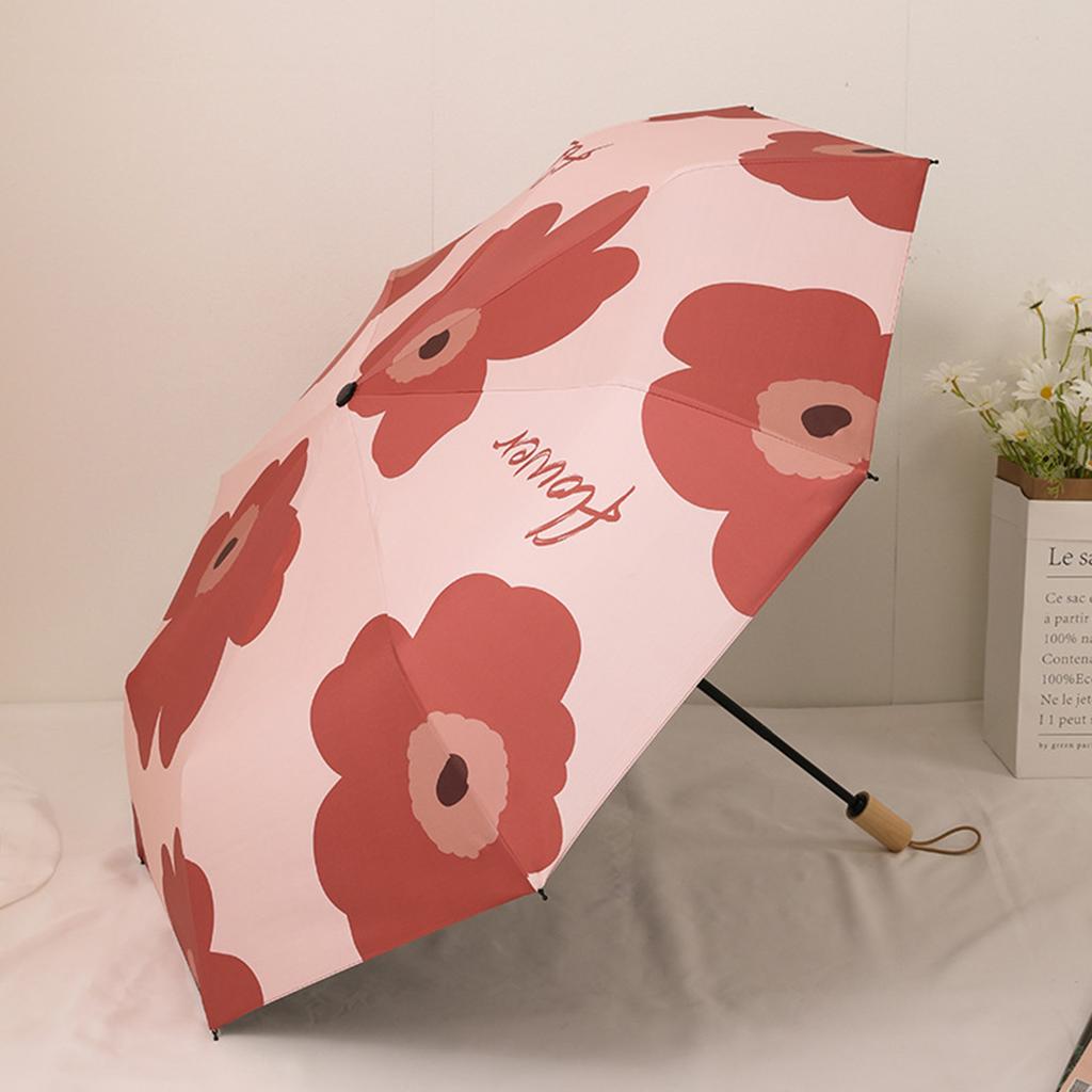 Flower Pattern Folding Umbrella UV Protection Foldable Rain Shine Dual Use Sun Umbrella for