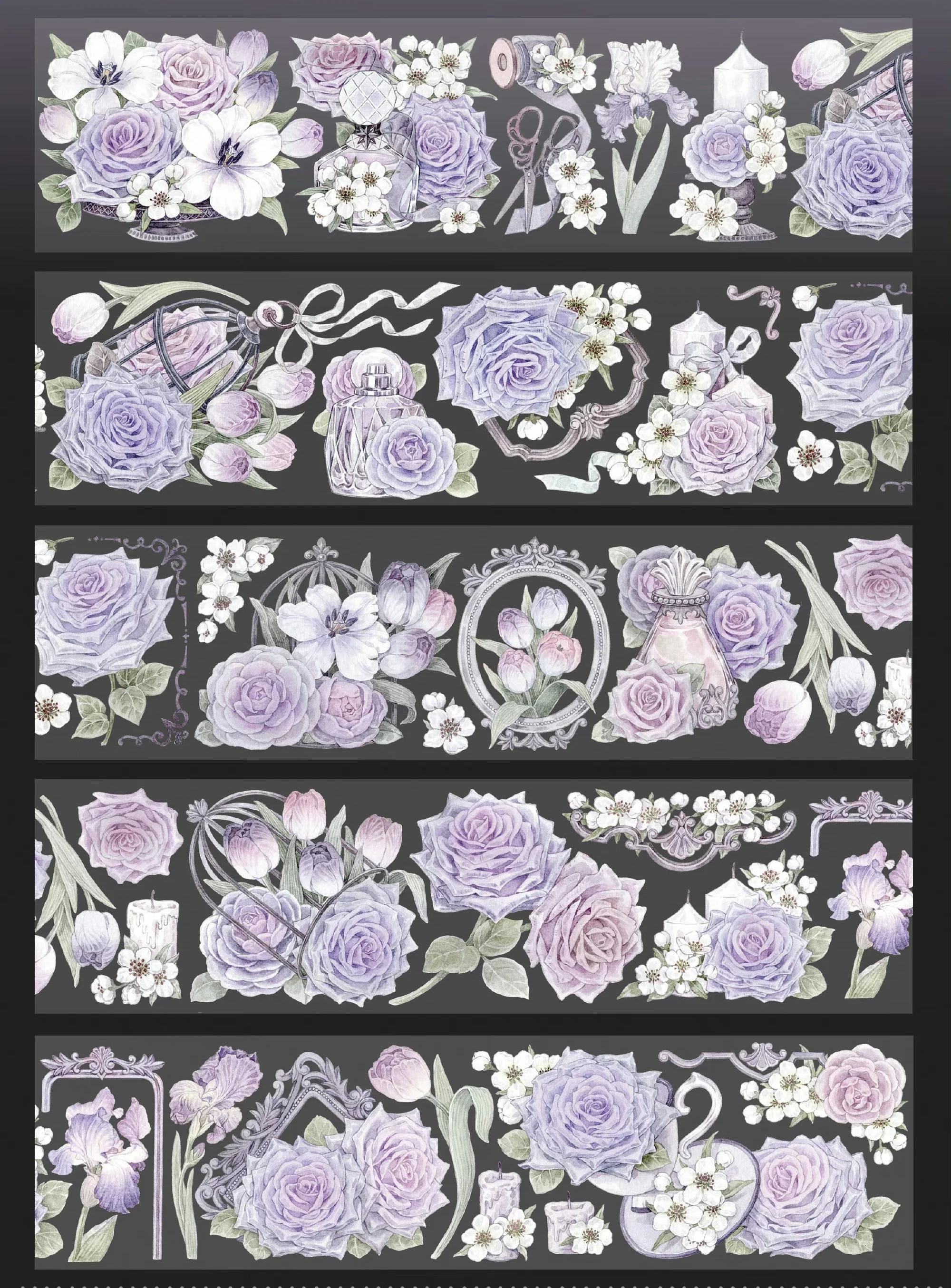5m/10m Pink Purple Blue Rose Flower Shiny Pet Tape 5meter half roll