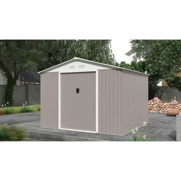 Metal Garden Shed 7.06 M² - 277 X 255 X 202 Cm - MERCURE - Anchoring Kit Included, 2 Sliding Doors - Taupe