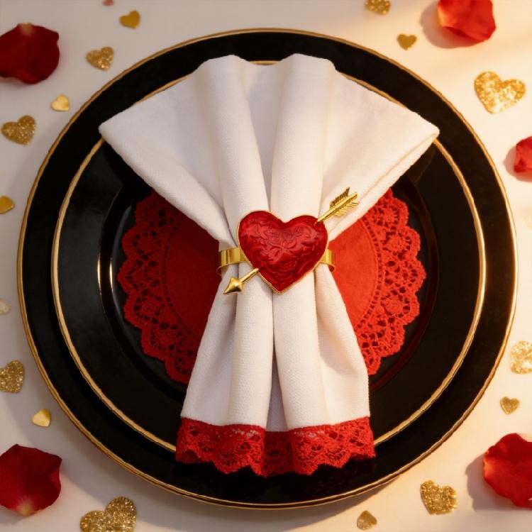6PCS Elegant Heart Napkin Holders Heart Napkin Rings with Arrows For Weddings Anniversaries And Parties