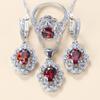 Women Wedding Jewelry Bridal Red Garnet Cz Earrings Pendant Necklace Bracelet And Ring Gift Sets