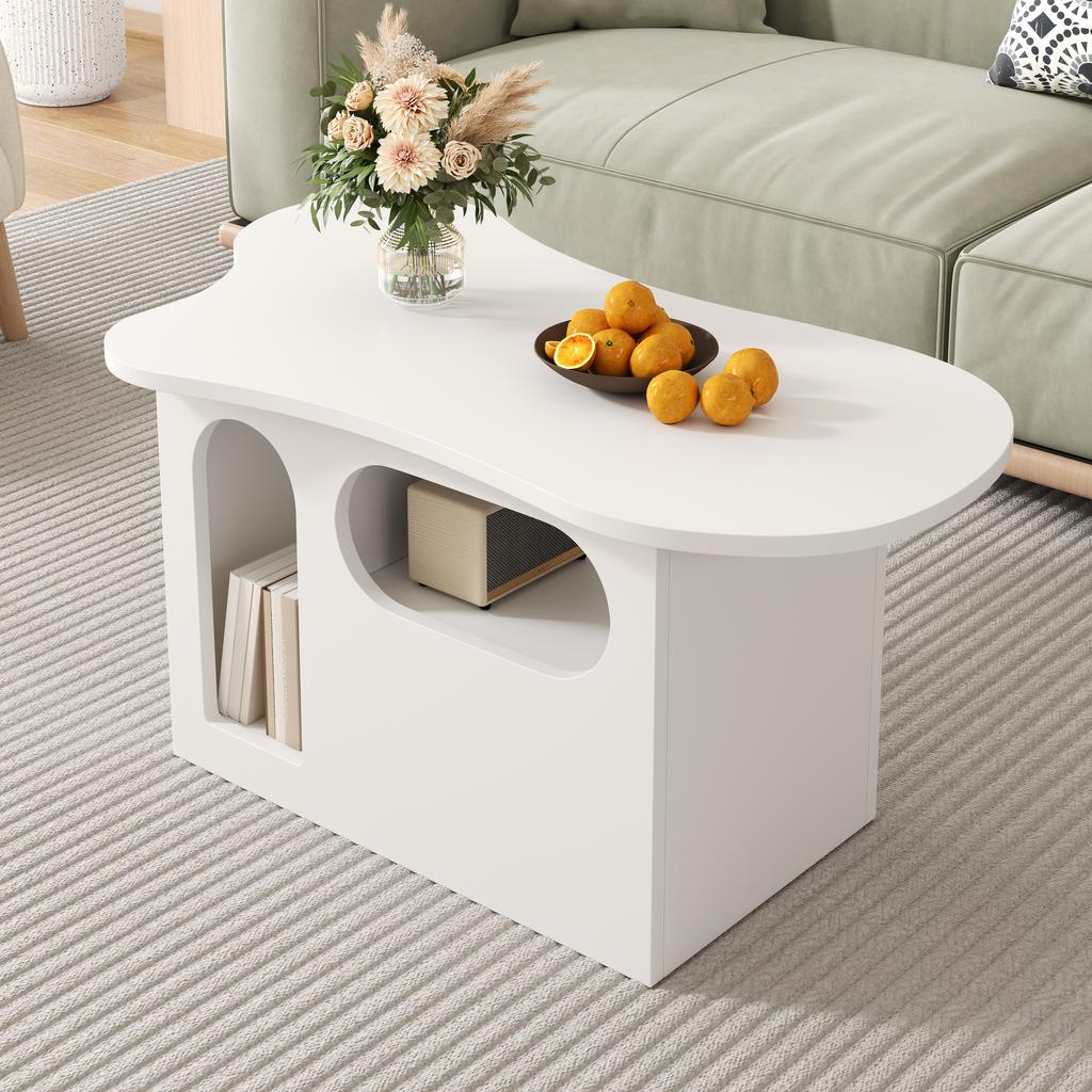 Coffee table with drawers, cloud-shaped coffee table with open storage compartments, high-quality materials. 97*45*43.5cm